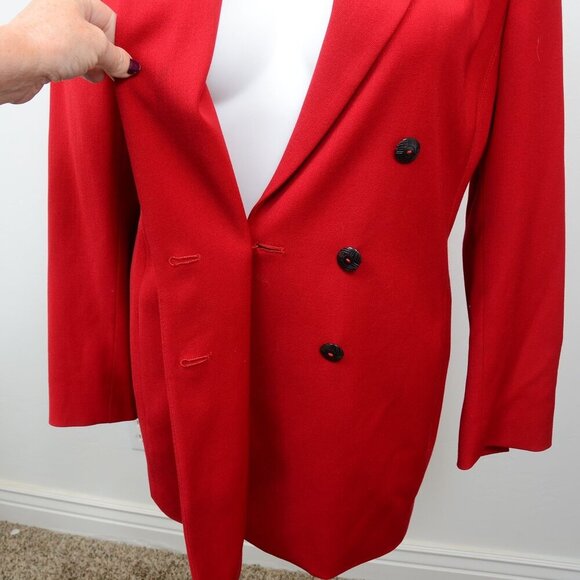 VTG 80s Dana Buchman Red Wool Double Breasted Blazer Jacket Plus Size 14 - Picture 7 of 14